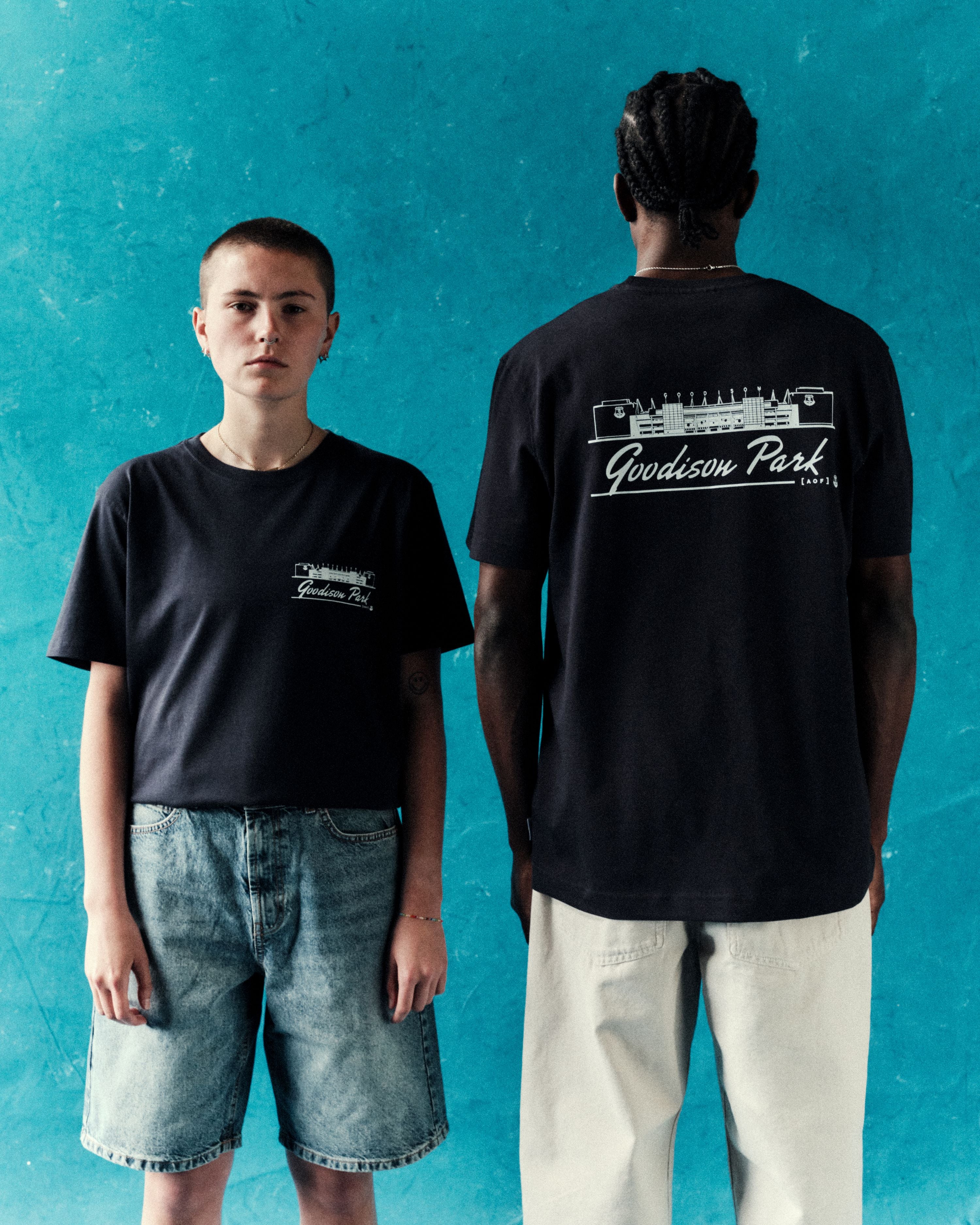 AOF Everton Goodison Park Tee | Navy Graphic T-shirt | Art of Football